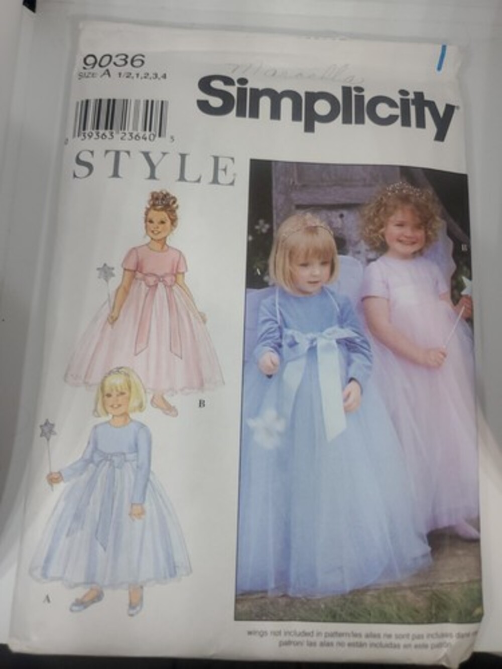 SIMPLICITY # 9036 SEWING PATTERN Girls Fairy Dress Tulle Flower Girl Size 1/2 1